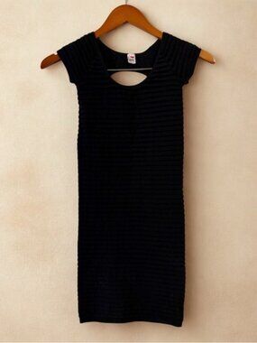 Y2K Style Bodycon Black Ribbed Mini Dress